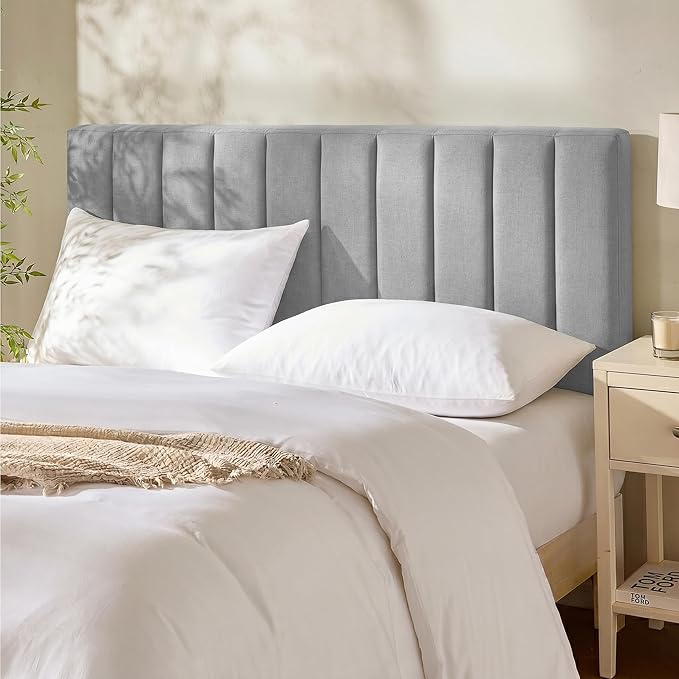 Hearth & Harbor Upholstered King Headboard - Easy Assemble Channel Stitched Headboard King Size Bed - Wall Mounted Headboards with 3D Soundproof Wall Panels Peel & Stick Floating Headboards, Silver