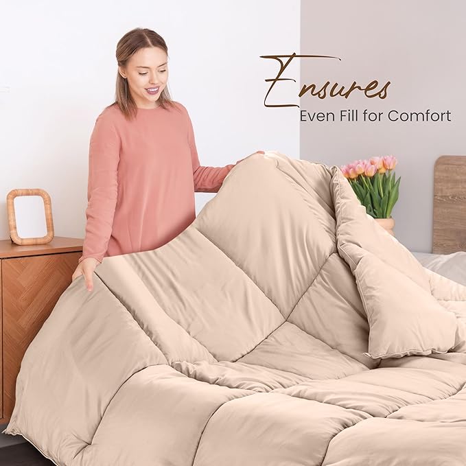 Utopia Bedding Comforters Twin Size, All Season Duvet Insert, Down Alternative Box Stitched Bed Comforter with Corner Tabs, Machine Washable (Beige)