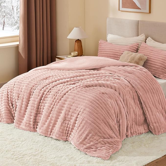 BEDELITE Fleece Twin Comforter Set -Super Soft & Warm Fluffy Dusty Pink Bedding, Luxury Fuzzy Heavy Bed Set for Winter with 1 Pillow case