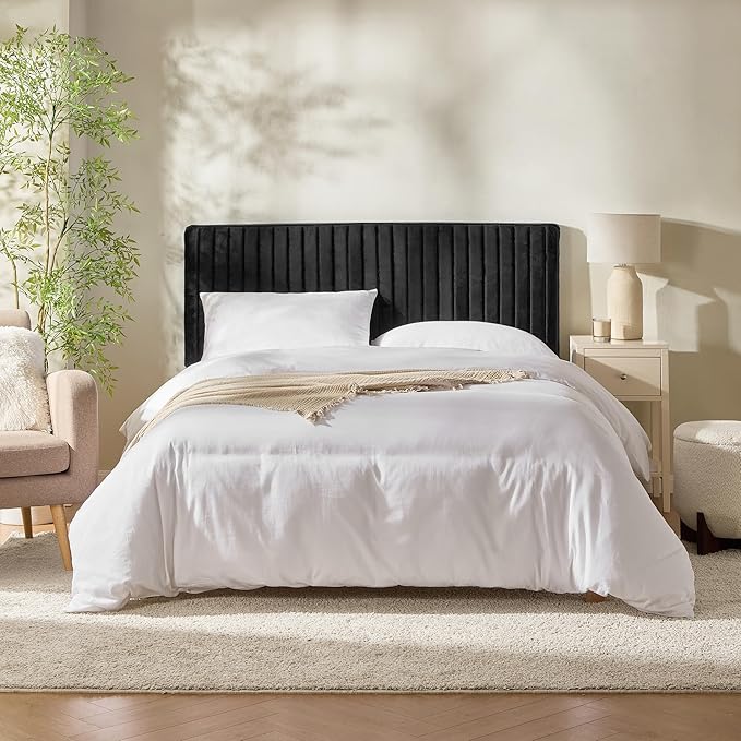 Hearth & Harbor Queen Headboard Only, Floating Wall Mounted Headboard Queen Size, Easy Assemble Upholstered Peel and Stick Headboards, 3D Soundproof Bed Wall Panels, Velvet Stick on Headboards, Black