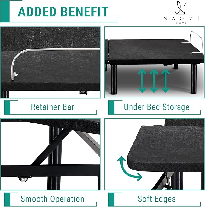 Naomi Home Serenity Split King Adjustable Bed Base, Zero Gravity, Wireless Remote, USB Ports, 800 Lb Capacity, Black Metal Frame, Easy Setup for Couples’ Comfort and Relaxation