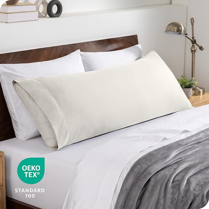 Bare Home Microfiber Body Pillow Cover - Ultra Soft & Cooling - Double Brushed - Envelope Closure - Easy Care (20''x54'' Body Pillow Cover, Cream)