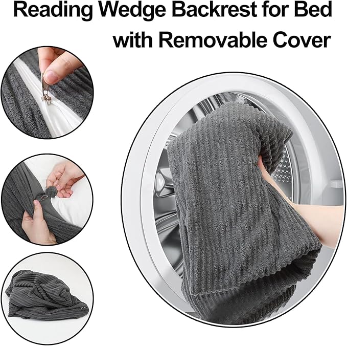 Headboard Pillow Queen, Large Triangular Wedge Cushion with Neck Roll Pillow for Reading Sitting Working, Backrest Positioning Support Bodypillow with Removable Washable Cover for Bed Dorm Sofa