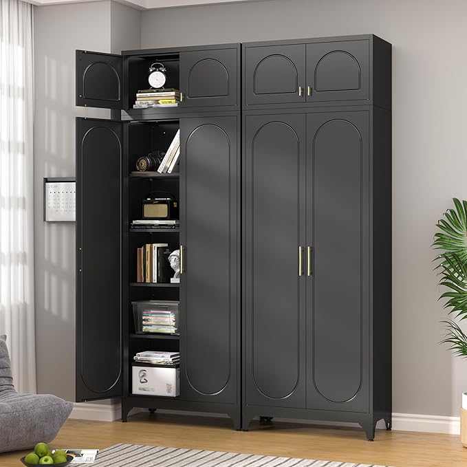 32" Metal Wall Cabinet 2 Doors,Black Hanging Cabinets with Handle,Metal Wardrobe Cabinets,Armoire Wardrobe Closet,Clothes Storage Cabinet for Bedroom,Laundry Room,Bathroom