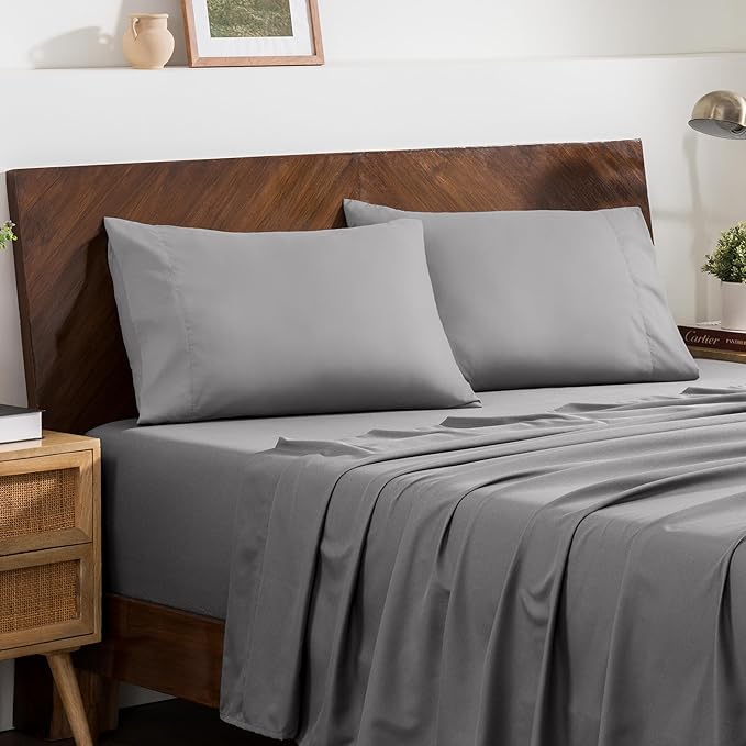 Bare Home Microfiber Pillow Cases - King 20x40 - Cooling Pillowcases - Double Brushed - Easy Care - Envelope Closure (King Pillowcase Set of 2, Light Grey)