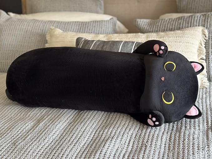 MaoGoLan Long Cat Body Pillow for Kids, 44'' Big Kitten Plush for Adults, Big Black Cat Stuffed Animal for Girl, Large Kitten Plush Throw Pillow for Mother's Day Birthday Gift, Baby Shower Party Decor