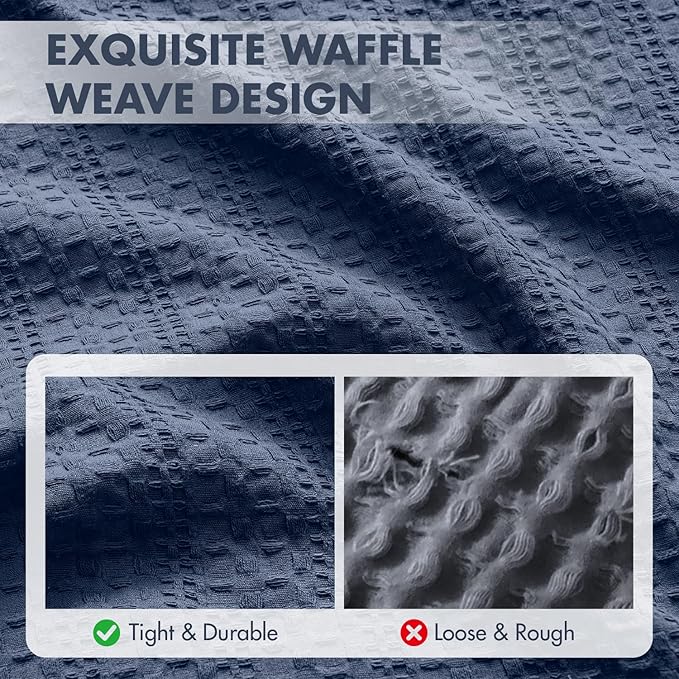 Set of 2 Decorative 100% Cotton Waffle Euro Sham Pillow Covers 24x24, Neutral Throw Pillows Weave European Cushion Cases for Couch Sofa Bed Modern Farmhouse Home Decor, Navy Blue