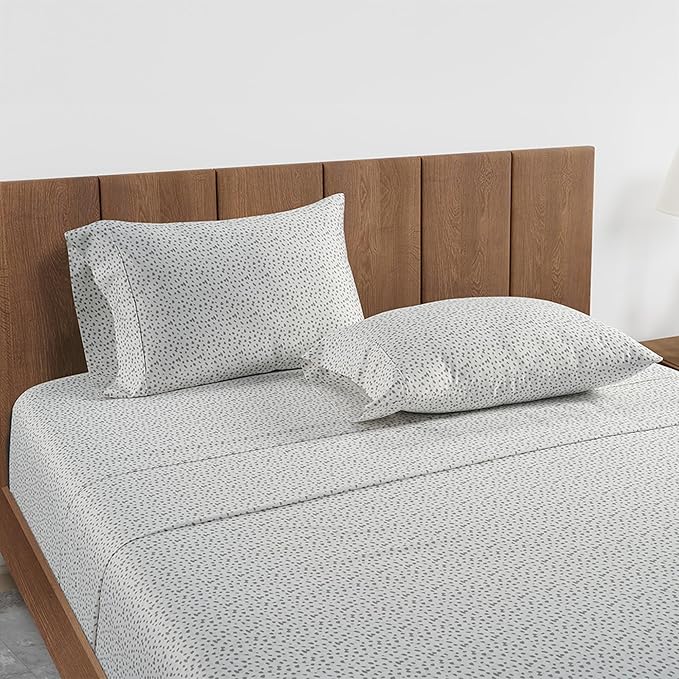 LANE LINEN Twin XL Sheets Set - 450 Thread Count Premium Sateen Weave for Smooth & Gentle Feel On Skin - Extra Soft & Breathable 100% Cotton Sheets Set - Fits Mattresses Upto 15'' Deep - Misty Dot