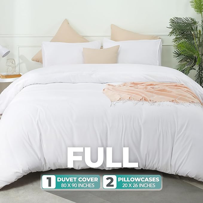 Utopia Bedding Duvet Cover Set with Pillowcases - 3 Pieces Bedding Duvet Cover with Zipper Closure - 1 Duvet Cover with 2 Pillowcases - Soft Brushed Microfiber (Full, White)