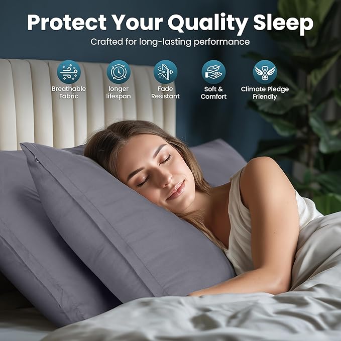 Utopia Bedding Queen Pillow Protectors - Pack of 2 - Zipper Closure - Soft Brushed Microfiber Fabric - Shrinkage and Fade Resistant Pillow Protectors Queen Size 20 X 30 Inches (Grey)