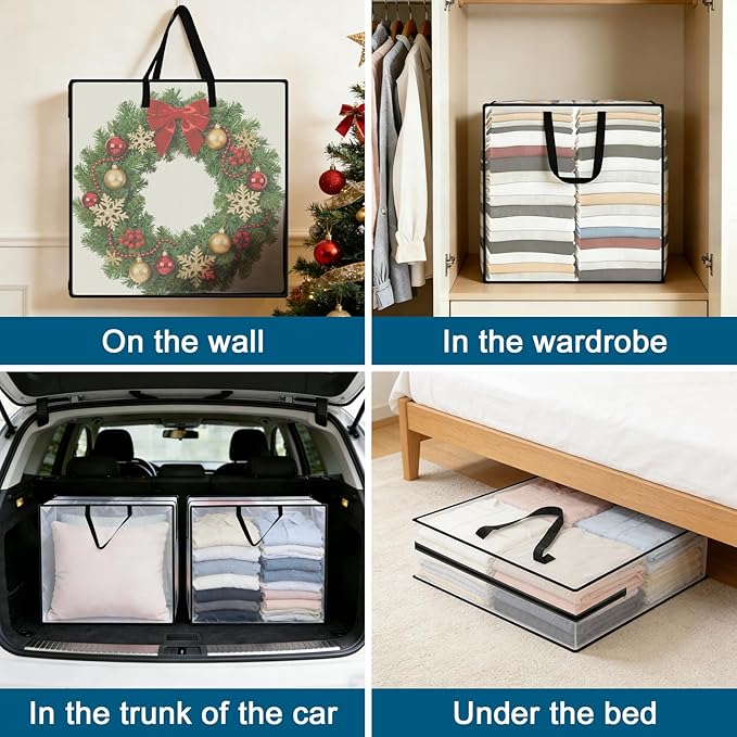 95L Under Bed Storage Bag, 5-Pack Under Bed Storage Containers, Clear Storage Bags for Clothes Quilt Pillow Wreath Blanket Storage or Closet Organizer Home Storage