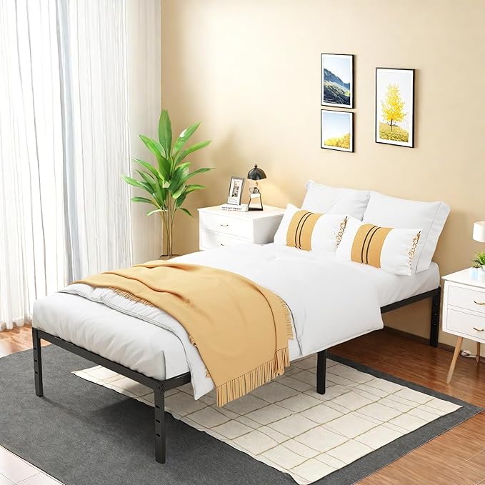 FONTOI Twin Bed Frames, 14 Inch Twin Size Metal Bed Frame with Underbed Storage Space, Heavy Duty Metal Slat Support, Platform Bed with No Box Spring Needed, Noise-Free & Easy Assembly, Black