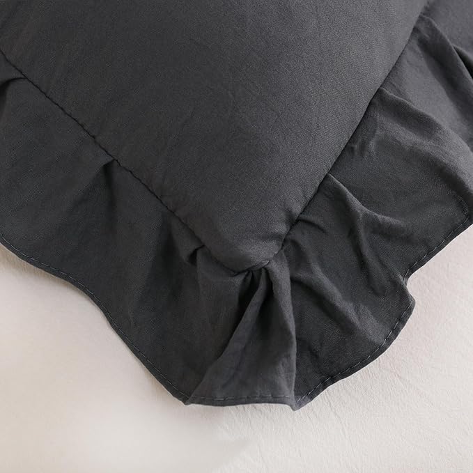 Merryword Dark Gray Pillow Shams Reversible Pillowcases Cute Pillow Cover Set of 2 Soft Shabby Chic Ruffled Pillowcases 2 Pack (Queen (20''x30''), Dark Gray)