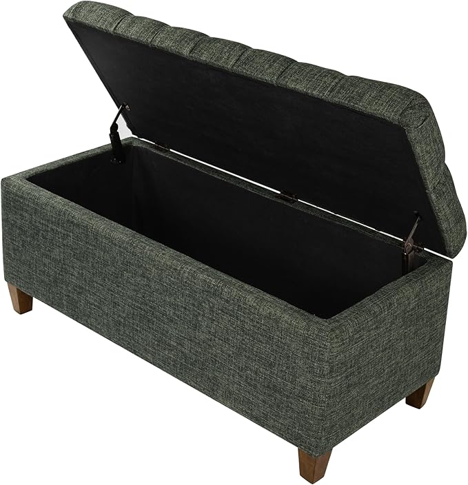 Homepop Home Decor Tufted Ainsley Button Storage Ottoman Bench with Hinged Lid Ottoman Bench with Storage for Living Room & Bedroom, Green Clover Fabric
