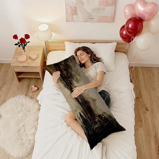 Vintage Moody River Landscape 20x54 Body Pillow Cover, Rustic Farmhouse Country Lake Scenery Decorative Long Body Pillow Cases for Bed Couch