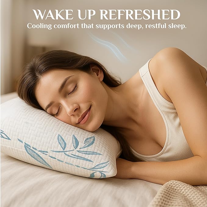 OMEO 2 Pack Bamboo Pillow King Size for Sleeping, Hypoallergenic Cooling Shredded Memory Foam Bed Pillows for Side, Back and Stomach Sleepers, Adjustable Loft and Washable Cover 20" x 36"