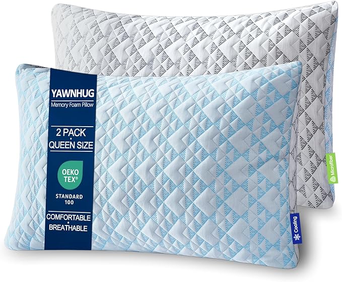 Cooling Shredded Memory Foam Pillows: Adjustable Bed Pillows for Sleeping, Queen Size Set of 2, Customizable Loft & Firm Support for Side Back Stomach Sleepers
