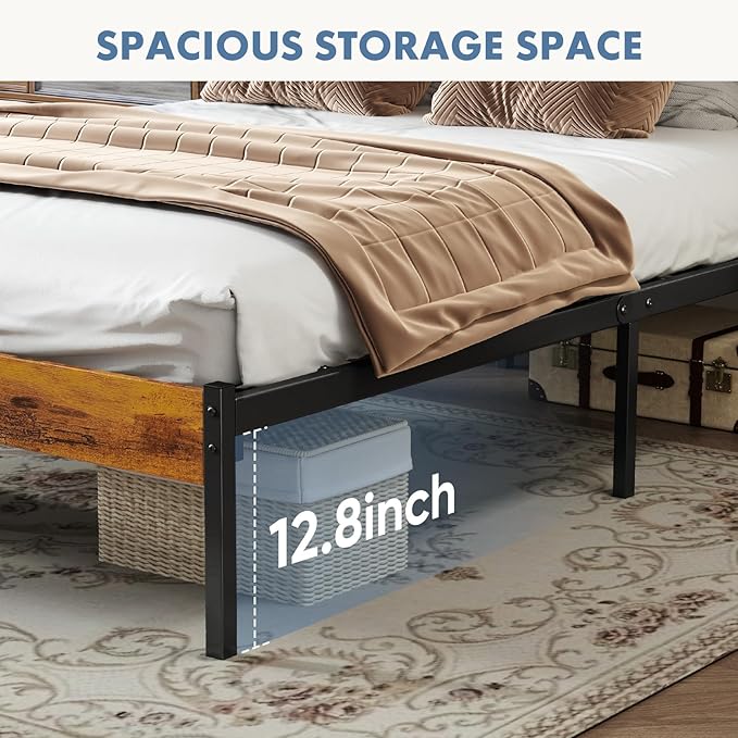 OLIXIS Full Size Bed Frame with Headboard, 800LBS Mattress Foundation with All Sturdy Metal Support, Under Bed Storage, No Box Spring Needed, Easy Assembly, Rust Brown