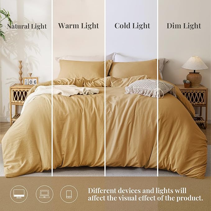 MILDLY Super Soft Duvet Cover 2pcs - 100% Washed Microfiber Yellow Twin/Twin XL Comforter Cover Set with Zipper Closure & Corner Ties (No Comforter)