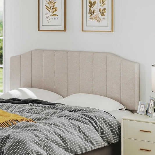Furpopup King Size Headboard Only, Linen Upholstered Headboard King/California King Size Wall Mount and Bed Frame Mount, Featuring High-Density Sponge Padding Easy Assembly Comfort Style-Beige