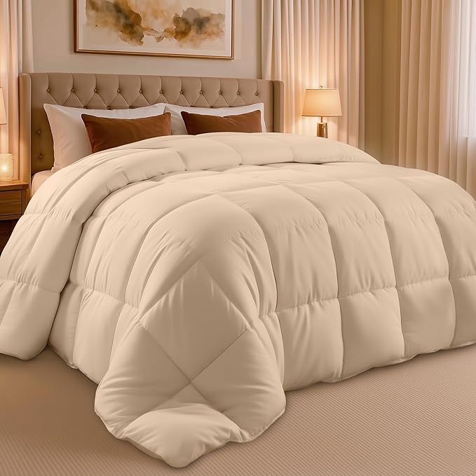 Utopia Bedding Twin Comforter Duvet Insert, Quilted Beige Comforter with Corner Tabs, Box Stitched Down Alternative Comforters Twin Size 64 x 88 inches
