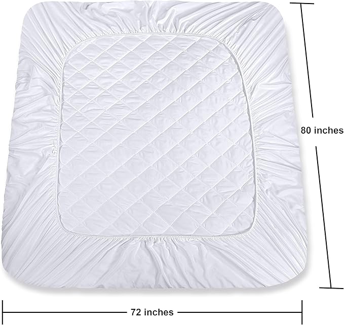Utopia Bedding Quilted Fitted Mattress Pad RV King Size Elastic Fitted Mattress Topper Protector and Cover Paded for Camper with Deep Pocket Stretches up to 16 Inches Machine Washable (White)