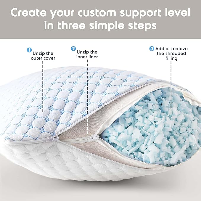 Nestl Cooling Memory Foam Pillow with Down alternative Pillows Combo Set – King Size Set of 2, 1 Soft and 1 Firm, Adjustable for Side, Back or Stomach Sleepers, Breathable Washable Cool Cover, 20”x36”