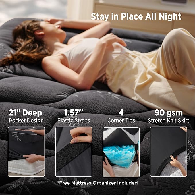 Bedsure Dual-Layer 5 Inch Memory Foam Mattress Topper Full Size, 3 Inch Memory Foam + 2 Inch Viscose Made from Bamboo Mattress Topper Pad Cover, Breathable & Pressure Relief, Black
