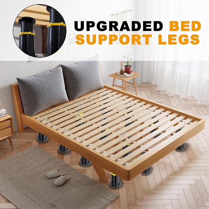 4-Pack Adjustable Height Bed Support Legs, Upgraded Bed Frame Support Legs, Bed Legs Replacement Parts for Bed Frame Center (5.3''-8.7")