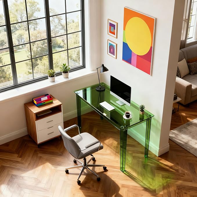 Acrylic Desk, Clear Modern Writing Table for Home Office (Green, Nomal)