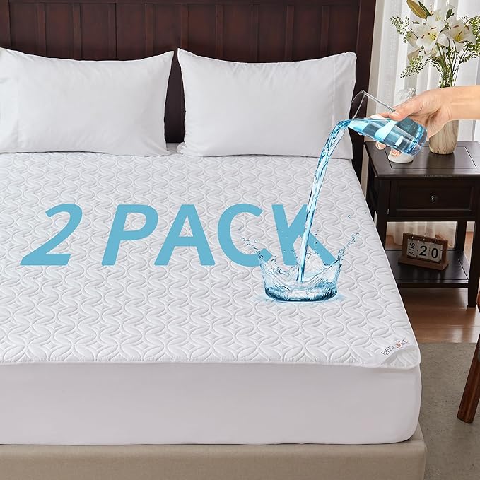 BEDLORE 2 Pack Waterproof Mattress Protector, California King Size Mattress Pad with Deep Pocket 6"-18" Depth, Soft Breathable Bed Mattress Cover for Bedroom, College Dorm (White)