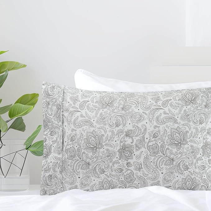 Elegant Comfort Luxury Ultra-Soft 2-Piece Pillowcase Set - 1500 Premium Hotel Quality Microfiber Double Brushed - Wrinkle Resistant, Standard/Queen, Paisley Pattern Gray