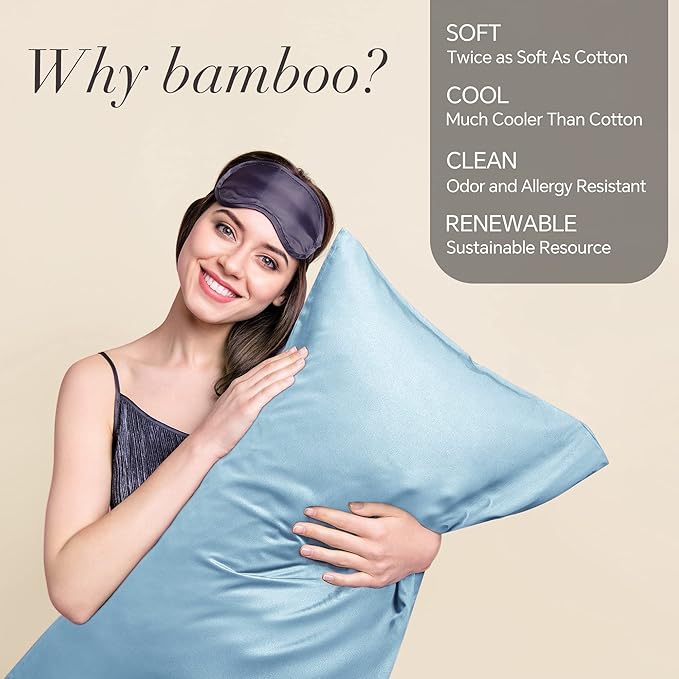 BEDELITE Body Pillow Case Cover, Rayon Made from Bamboo, Cooling Body Pillow Cover for Hot Sleepers and Night Sweats, Breathable & Silky Soft Full Long Pillow Case (Blue, 20x54 Inches)