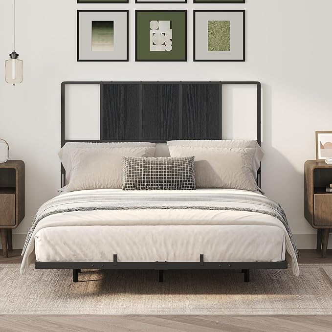 MAHANCRIS Full Size Headboard Only, Metal Headboard with Adapters, Minimalist Industrial Style for Full Size Beds, Black