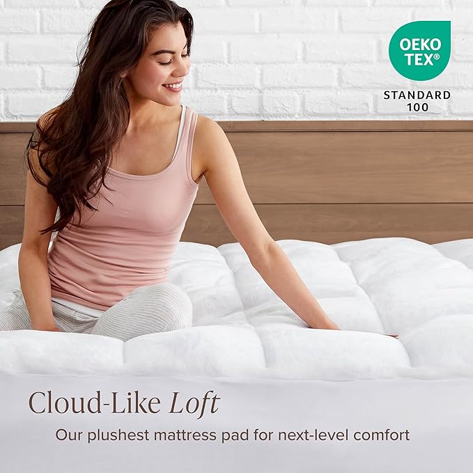 Bare Home Queen Microplush Mattress Topper - Pillow Top Reversible - Soft Mattress Cover - Dual Sided All-Season - 8" to 24" Deep Pocket - Fitted Cover - Plush Mattress Pad (Queen)