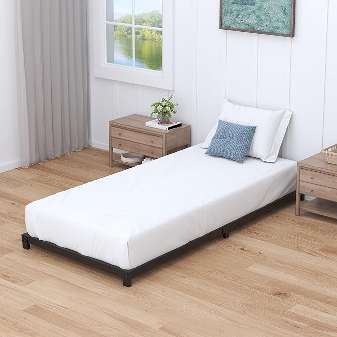 Nailsong 4 Inch Twin XL Bed Frames Low Profile, XL Twin Bed Frame No Box Spring Needed, Heavy Duty Metal, Easy Assembly, Black