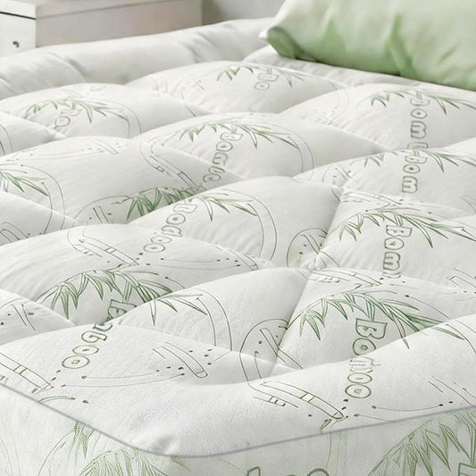 Bamboo Mattress Topper Twin XL Size with Deep Pocket 1700 GSM Cooling Shredded Memory Foam Mattress Pad Rayon Derived from Bamboo, Ideal for Side Sleepers, Back Pain, Hot Sleepers