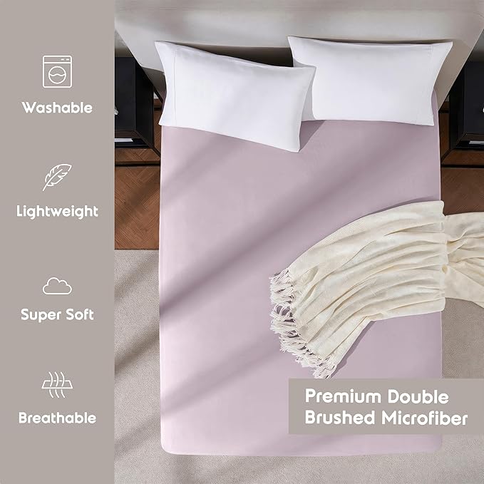 Nestl 4 Pack Grayish Purple Fitted Sheet Extra Deep Pocket, Hotel Luxury QueenFitted Sheet Only Easily Fits 18 to 24 Inch Mattress, Super Soft, Wrinkle-Free and Breathable with Corner Straps