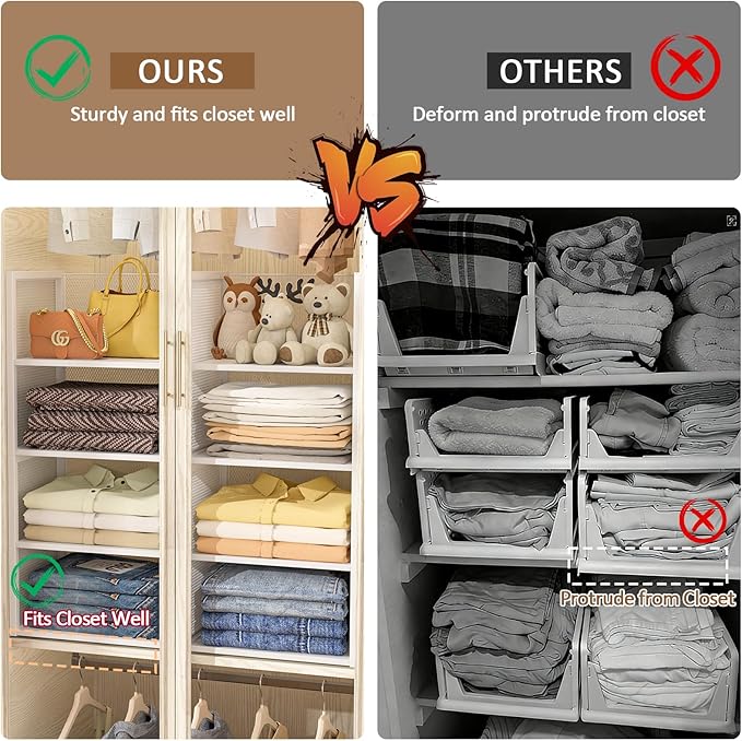 2-Tier Stackable Closet Organizers and Storage Basket, Wire Clothes Shelf Organizer Bins, Sweater Storage for Wardrobe Cupboard, Multifunctional Cube Storage Box for Kitchen Bath Laundry Room, White
