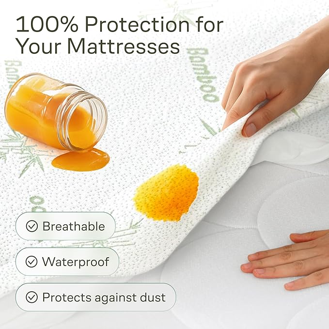 Side-Shield Waterproof Mattress Protector Twin - 6-21" Deep Pocket with Leak-Proof Edge Protection - Noiseless & Cooling Soft-Touch Viscose Made from Bamboo - Machine Washable (Green)