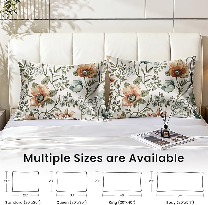 EXQ Home Satin Pillowcase for Hair and Skin King - Printed Summer Flowers Silk Pillowcase 2 Pack 20x40 inches - Satin Pillow Cases Set of 2 with Envelope Closure, Gifts for Women Men
