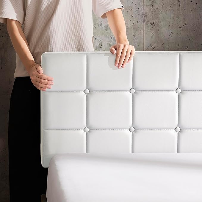 Hearth & Harbor Twin Headboard Only, Button Tufted Headboards, Upholstered Bed Headboard, Wall Mounted, Adjustable Height 34”-42”, Modern Headboard Twin Size, White