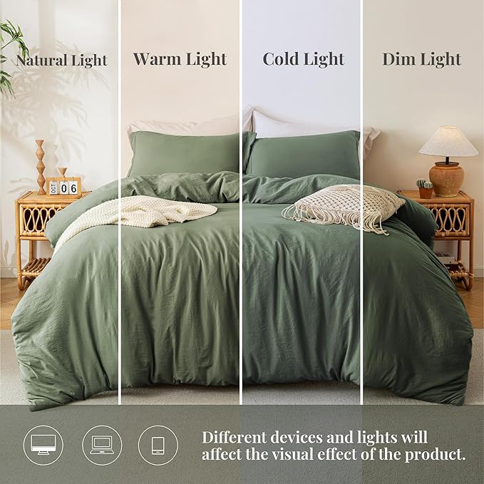 MILDLY Super Soft Duvet Cover 2pcs - 100% Washed Microfiber Olive Green Twin/Twin XL Comforter Cover Set with Zipper Closure & Corner Ties (No Comforter)