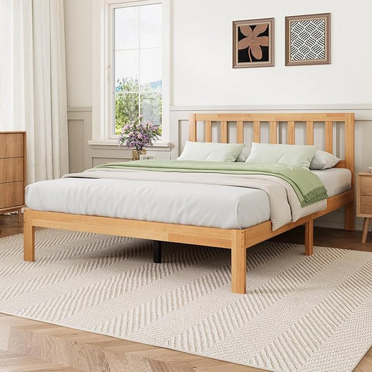 Novilla 12 Inch Full Size Bed Frame Solid Wooden Full Bed Frames with Headboard Wooden Classic Bed Frame Foundation, No Box Spring Needed, Easy Assembly, Natural Grain Wood