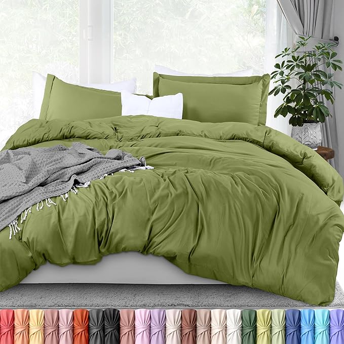 Utopia Bedding Duvet Cover Queen Size - 3 Piece with Zipper Closure - 1 Comforter Cover 90X90 Inches & 2 Pillow Shams 20X26 Inches (Olive) Comforter Not Included