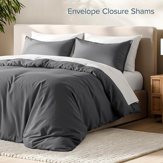 Bare Home Bedding Duvet Cover Queen Size - Premium 1800 Super Soft Duvet Covers Collection - Lightweight, Cooling Duvet Cover - Soft Breathable Bedding (Queen, Grey)