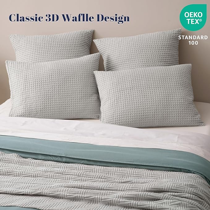PHF Ultra Soft Waffle Weave Pillow Shams Standard Size, No Insert, 2 Pack 20" x 26" Pillowcases,Breathable & Skin-Friendly Pillow Cases, Stylish Decorative Bed Pillow Cases Covers, Light Grey
