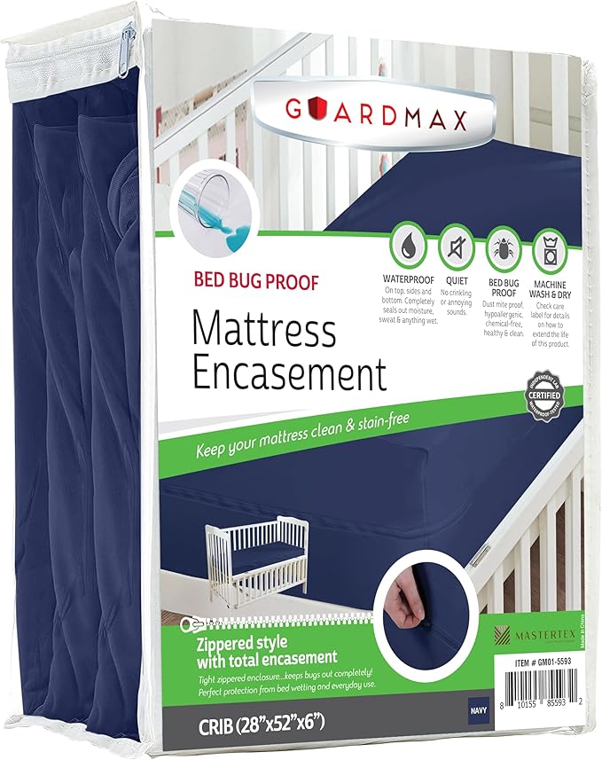 Guardmax Crib Mattress Encasement with Zipper, Waterproof, Bed Bug Proof, and Dust Mite Proof Mattress Protector for Crib Size Bed up to 6" Deep, Zippered All Around Jersey Knitted Mattress Cover