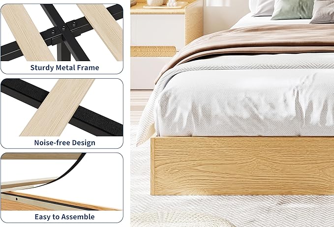 Garvee Wood Platform Bed Frame, King Size Low Profile Bed Frame Without Headboard, Wood Slat Support, No Box Spring Needed, Easy Assembly