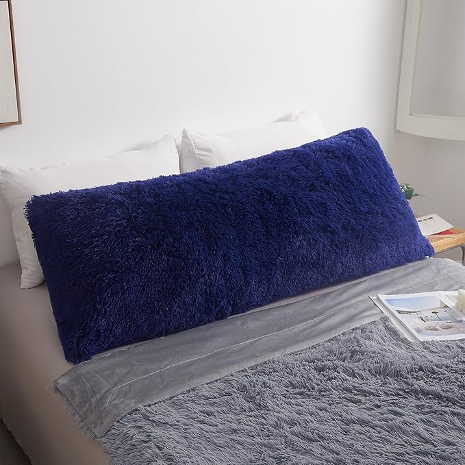 MEGO Shaggy Plush Body Pillow Cover, Faux Fur Fluffy Body Pillowcase, 20x54 Boho Fuzzy Full Body Pillow Case, Furry Long Big Throw Pillow Sham with Zipper for Home Bedding Couch Living Room Royal Blue